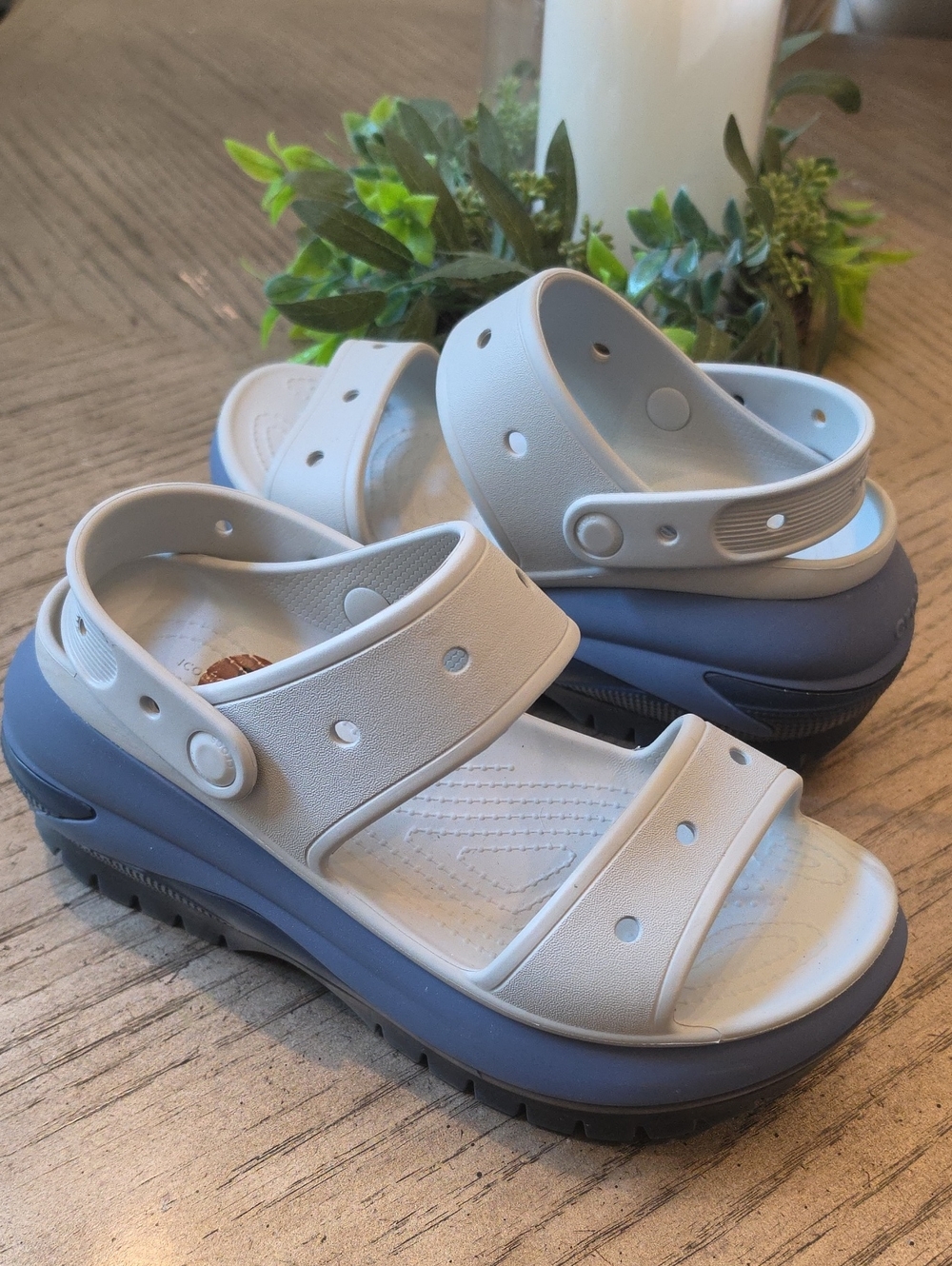 Crocs Mega Crush Platform Sandal  - Light Gray and Blue Size 8
